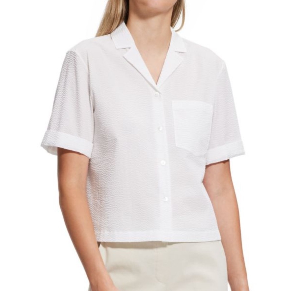 Women’s White Button-Up Short Sleeve Blouse